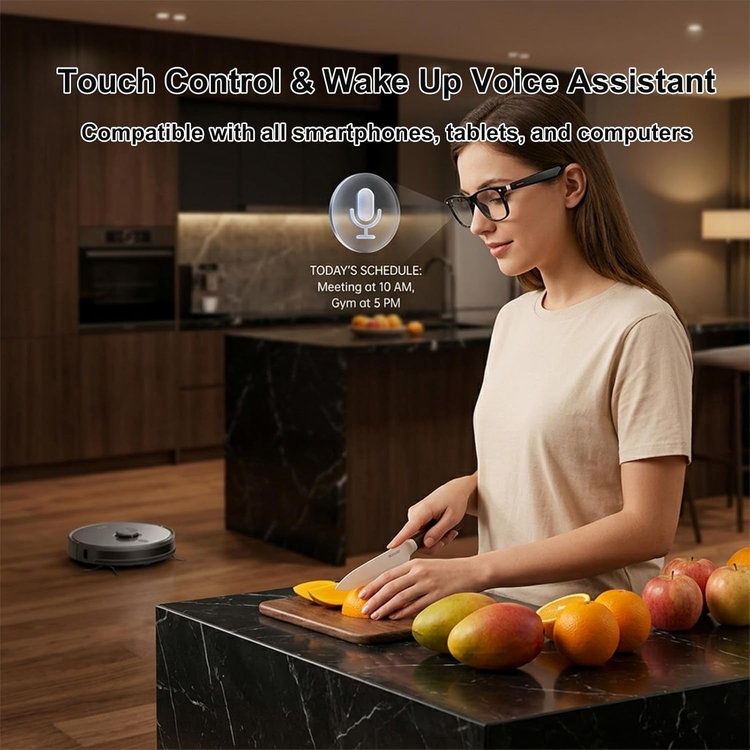Smart Audio Glasses,Anti-Blue Light Lenses,Open Ear Bluetooth Glasses with Noise Canceling Microphone,Touch Control, IP65 Water Resistant,Lightweight Eyewear for Office & Home