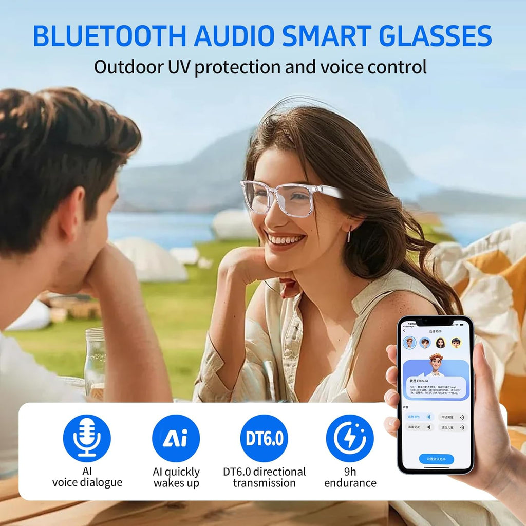 AI Smart Translation Glasses - Real-Time Voice Translator, 160+ Languages, Bluetooth 5.4, 8Hr Battery for Travel Business (Black, 35G)