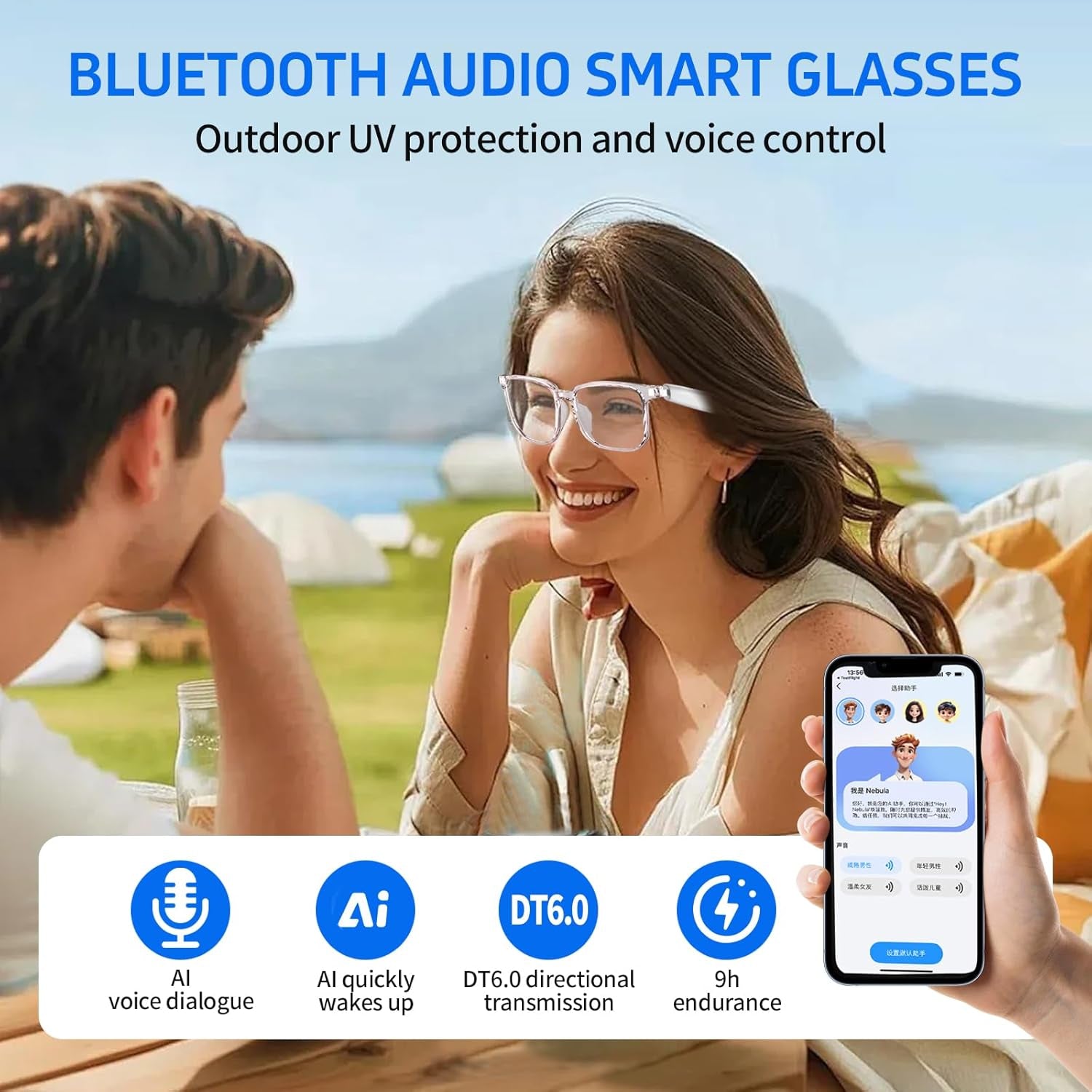 AI Smart Translation Glasses - Real-Time Voice Translator, 160+ Languages, Bluetooth 5.4, 8Hr Battery for Travel Business (Black, 35G)