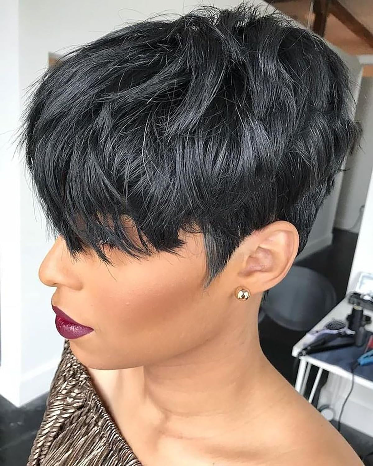 VRZ Short Curly Pixie Cut Wig - Human Hair Glueless Wig for Black Women - Natural Curly Color 1B