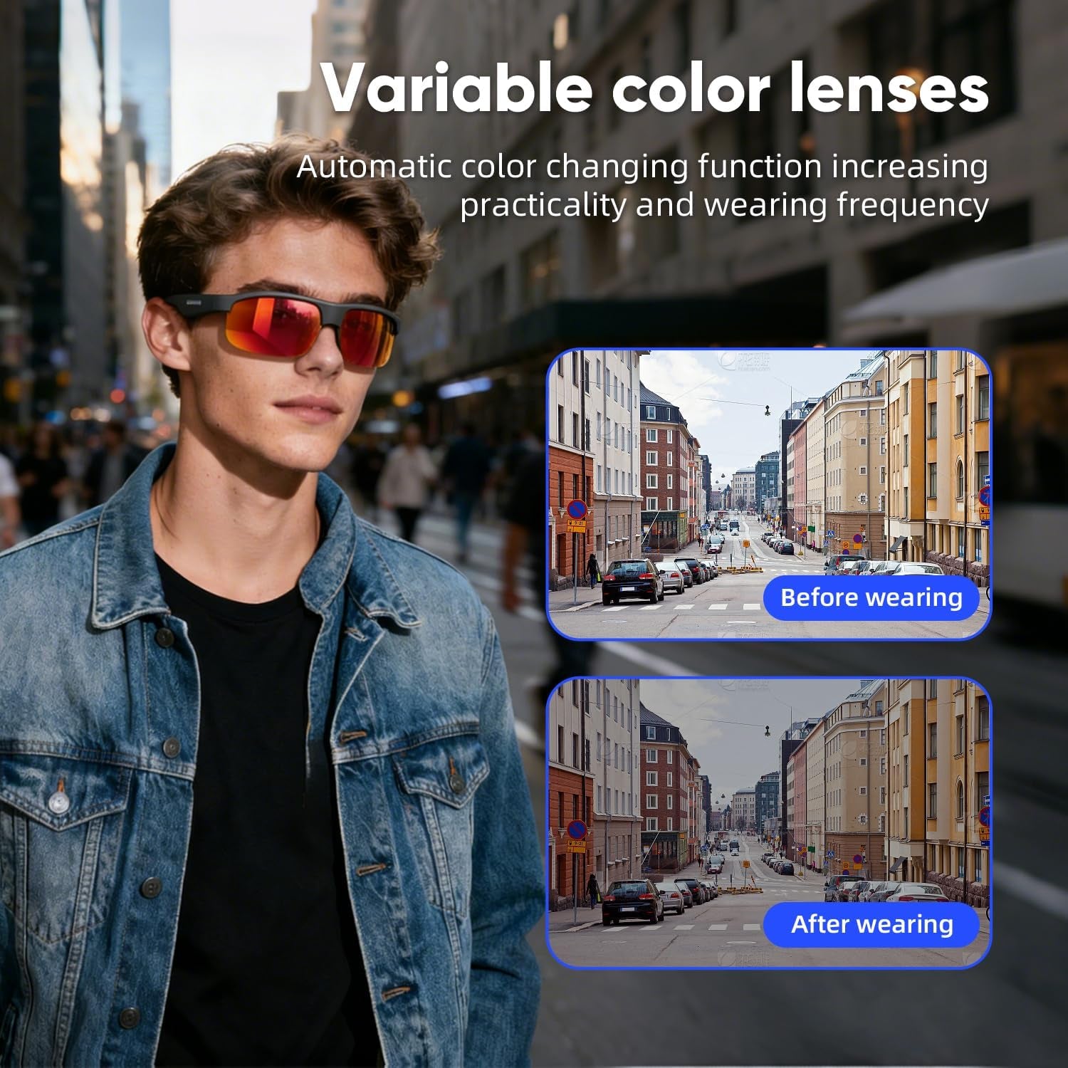 Al Smart Glasses for Men Women, Bluetooth Translation Glasses with 164+ Languages, UV400 Sunglasses, Bluetooth 5.4 Glasses W/Music & Hands-Free Calling, for Outdoor Sports & Travel