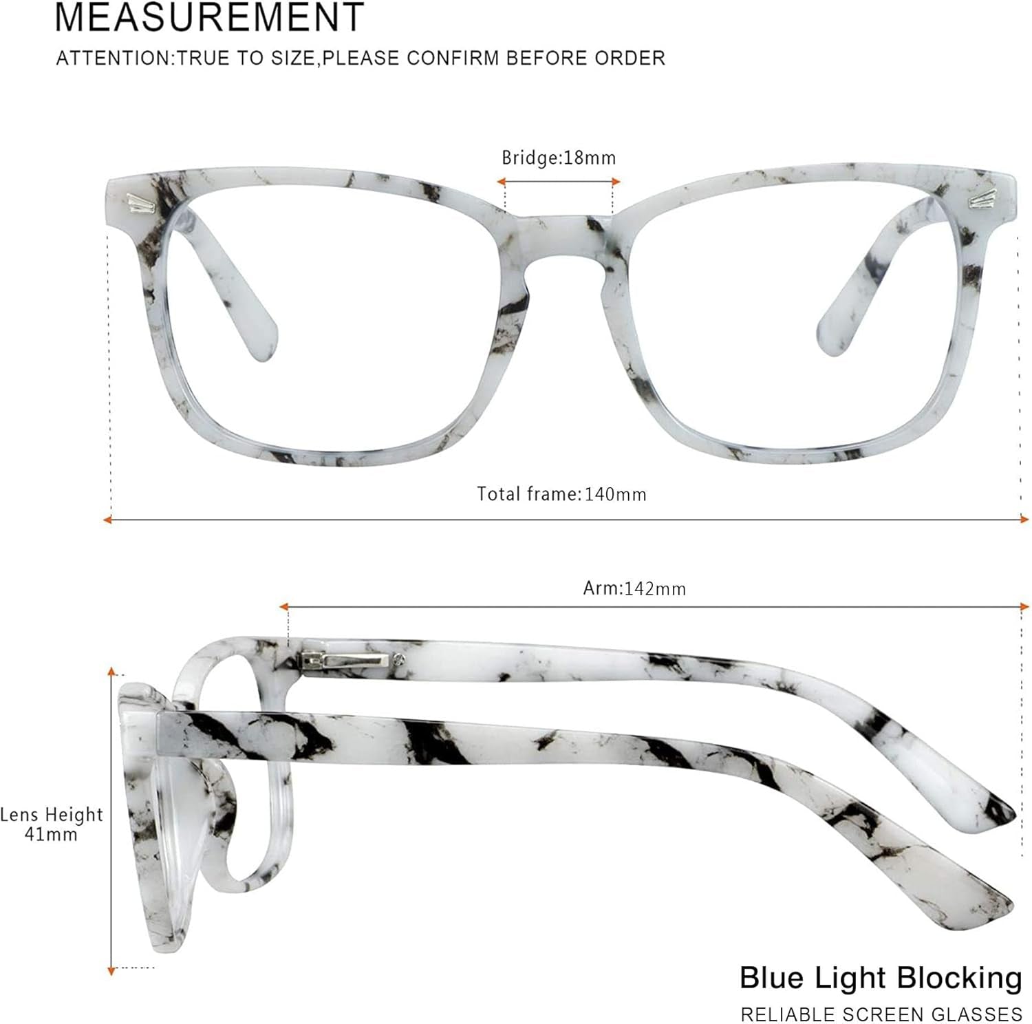 Vintage Square Progressive Multifocal Presbyopic Glasses, Blue Light Blocking Glasses for Men Women Readers (Marble, +0.00/+2.00 Magnification)