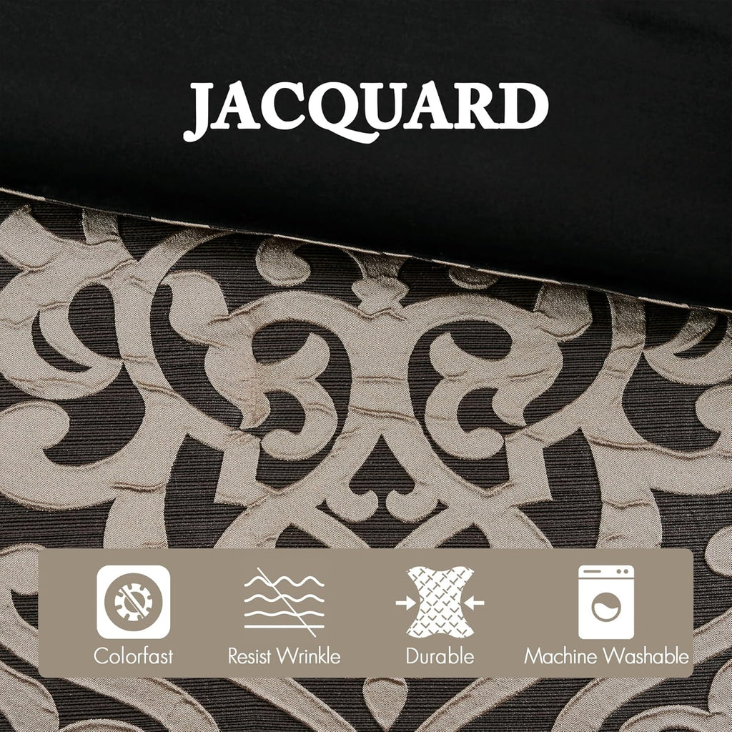 Madison Park Queen Comforter Set Damask Medallion Jacquard Comforters Queen Size Bed, Overfilled All Season Queen Bed Set, Bed Skirt, Shams, Decor Pillows, Odette, Queen(90 in X 90 In), Black 8 Piece