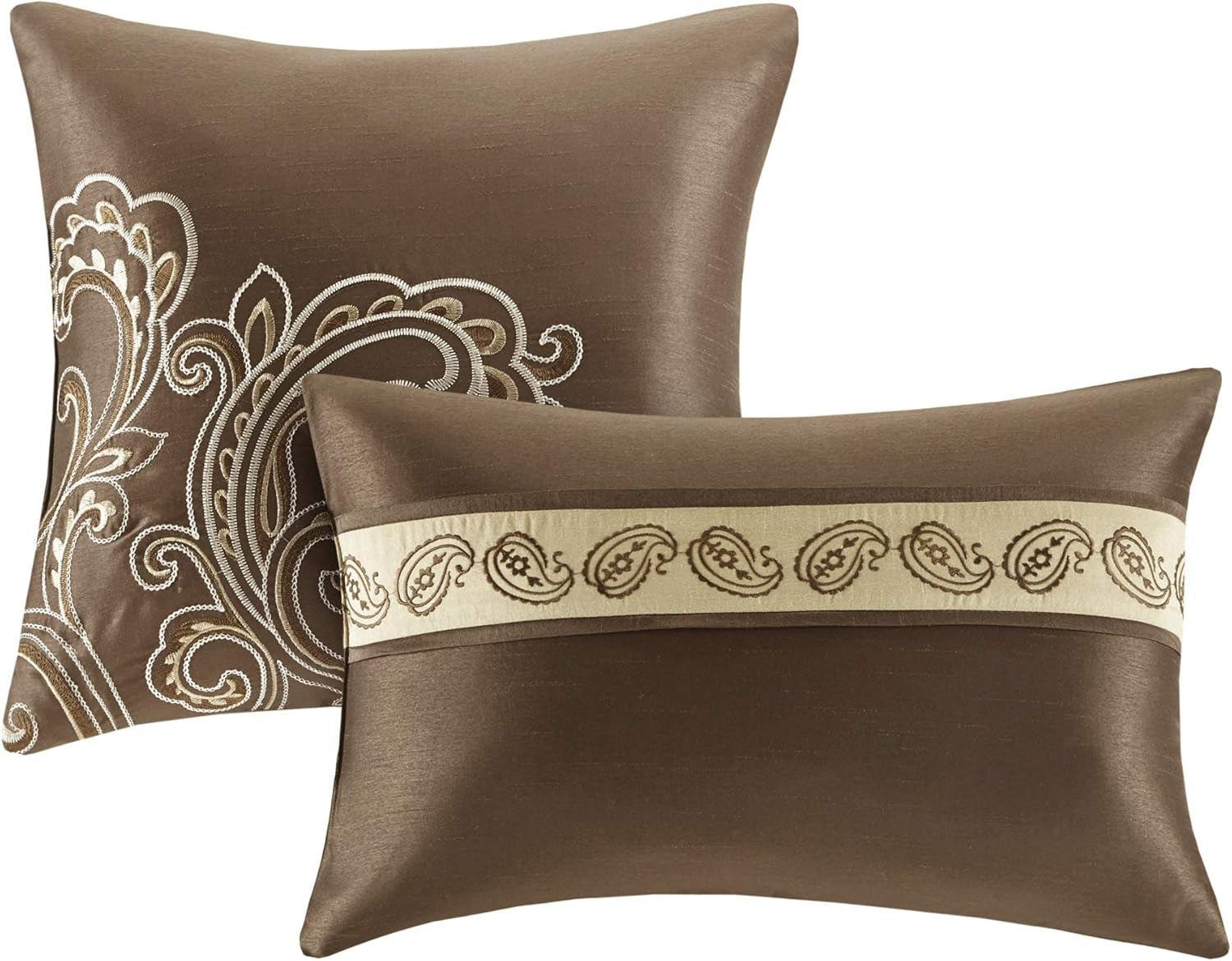 Madison Park Essentials Brystol 24 Piece Room in a Bag Faux Silk Comforter Jacquard Paisley Design Matching Curtains down Alternative Hypoallergenic All Season Bedding-Set, Queen(90"X90"), Brown