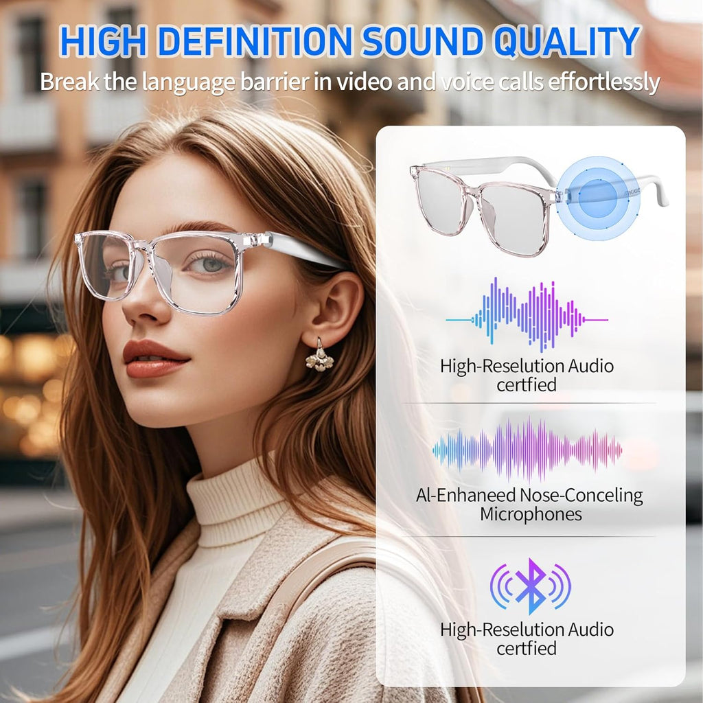 AI Smart Translation Glasses - Real-Time Voice Translator, 160+ Languages, Bluetooth 5.4, 8Hr Battery for Travel Business (Black, 35G)