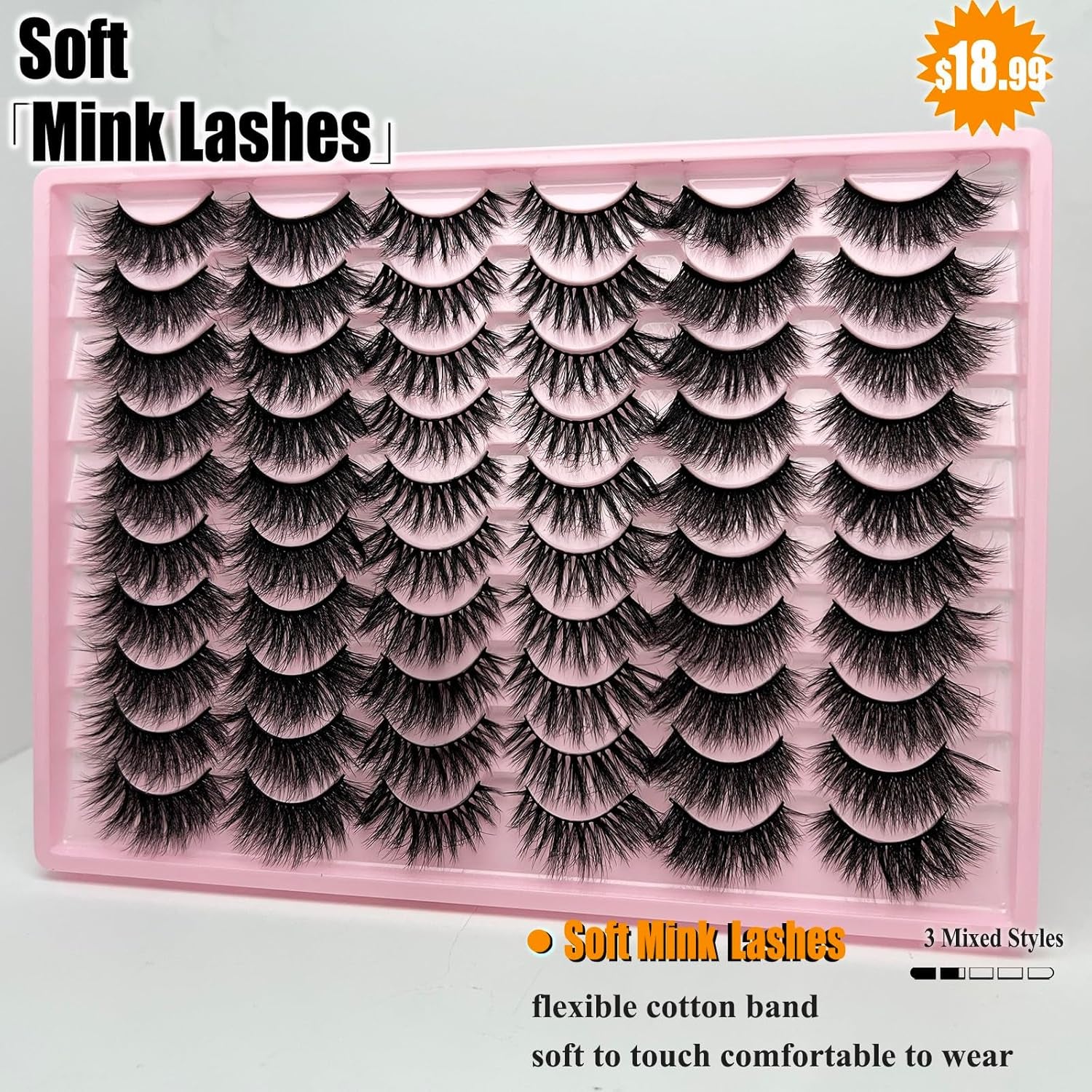 Loladook Mink Lashes Pack Fluffy Wispy Strip Lashes Natural Look 3D Cat Eye Eyelashes Book 18Mm Long Volume C Curl Faux Mink Lash Strips Multipack (3 Styles)