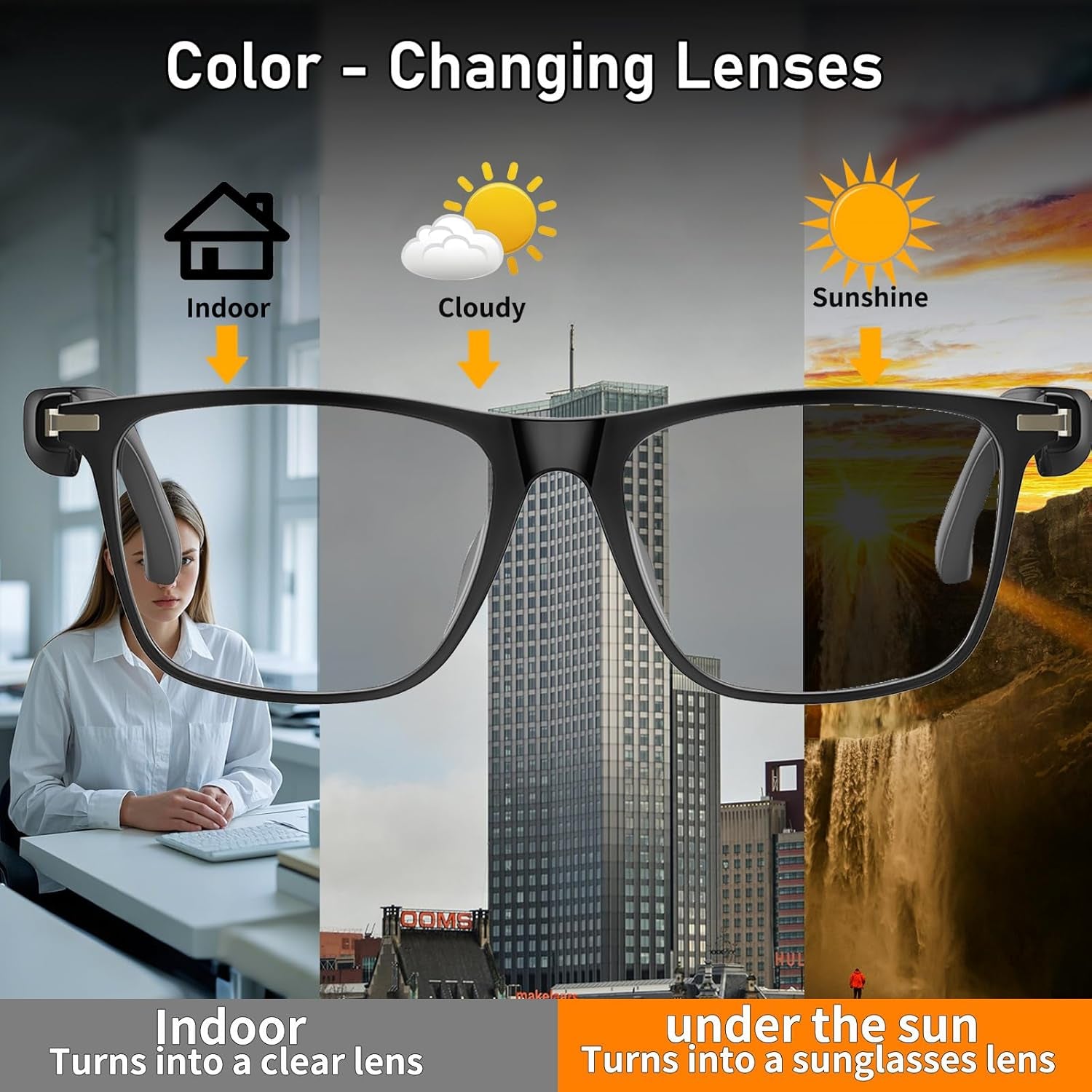 Ai Translation Smart Glasses with Chat GPT Bluetooth for Men Women with 164 Language Color-Change Lens Clear Headphone with Speaker Sunglasses, Travel Meeting Trade Business