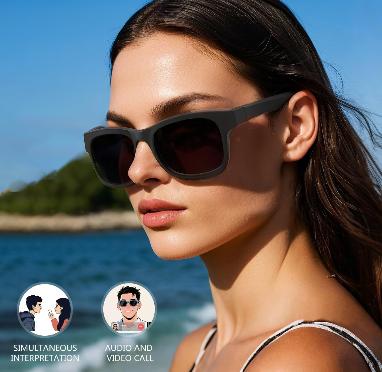 AI Smart Glasses, AI Dialogue Voice Wake-Up, 115 Language Translation, Simultaneous Interpretation, On-Site Recording Translation, Use Mobile App Audio and Video Translation, Conference Translation