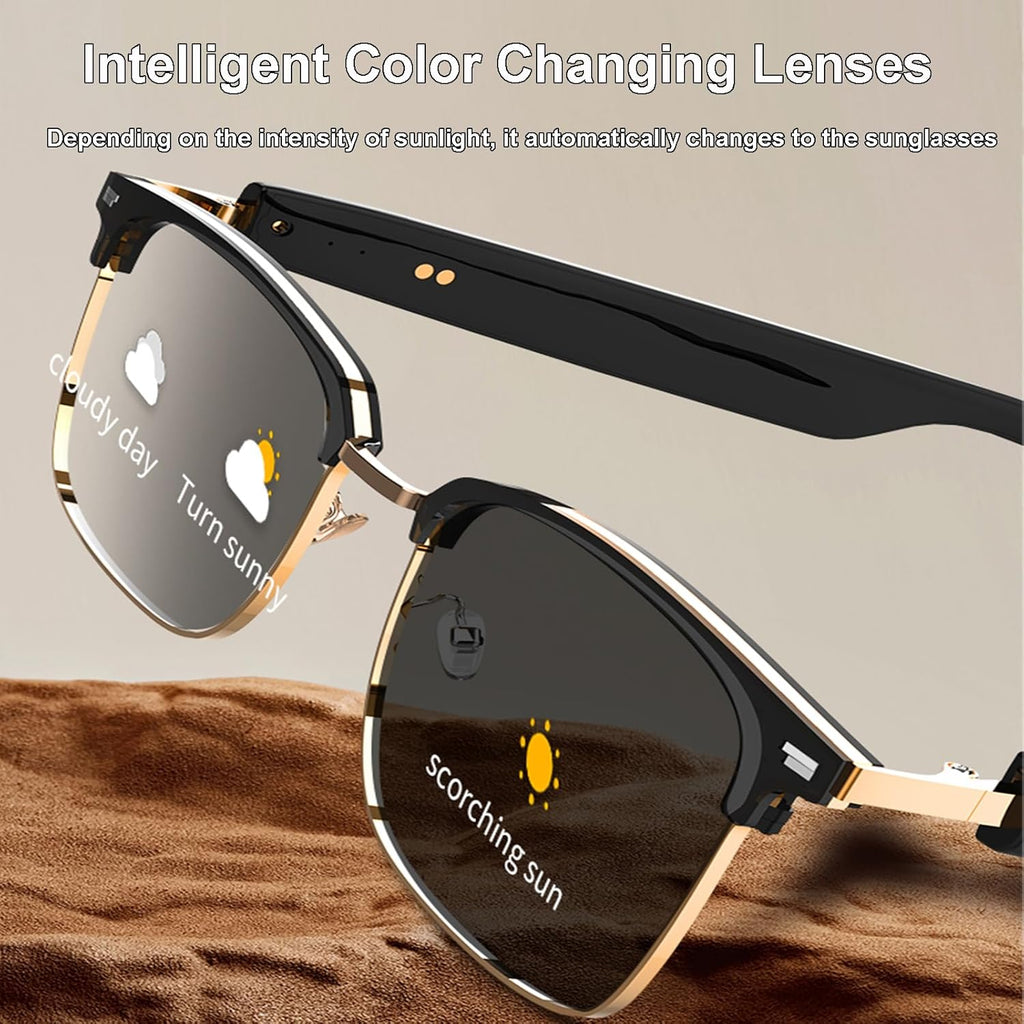 Smart Glasses,Bluetooth Glasses for Men Women,Open Ear Sounds,Transitional Lens for Outerdoor Sport,Audio Glasses for Music Calls (Black Gold)