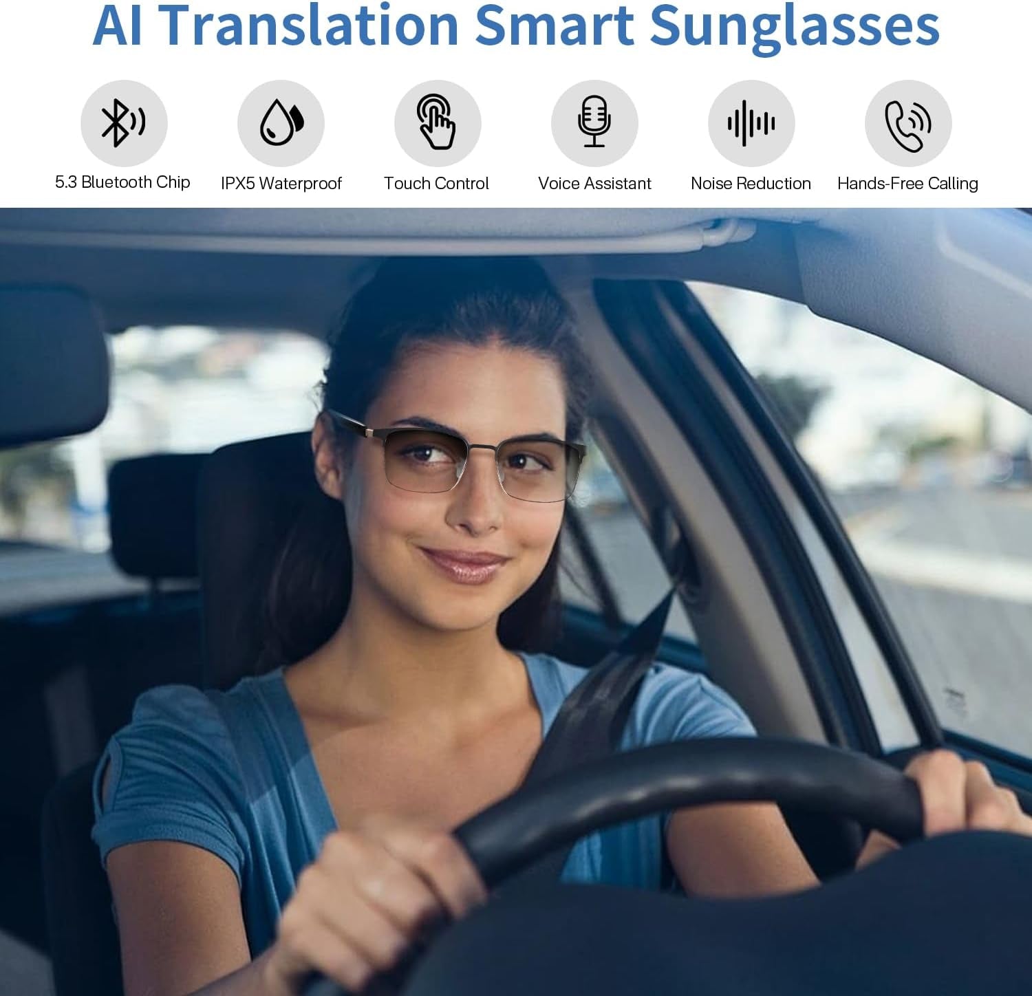 AI Translator Smart Glasses for Men Women, Bluetooth Audio Sunglasses with Photochromic Lenses, Photo Translation, No Subscription, Real-Time Translation(160+Languages) for Travel Business (Gold)
