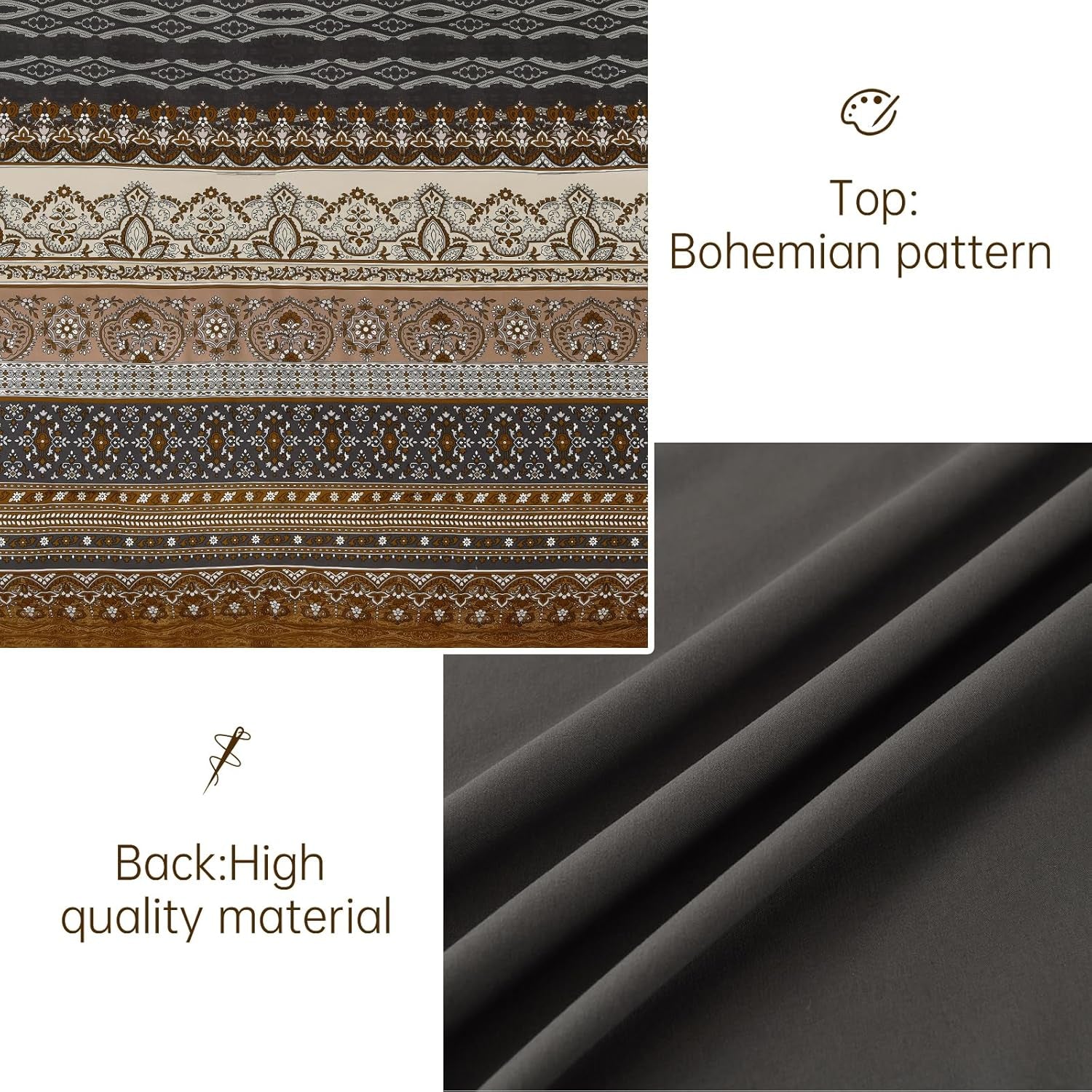 Cottolester Boho Queen Comforter Set 8 Pieces,Brown Black Bohemian Comforter Paisley Striped Bed in a Bag,Soft Microfiber Bedding Set for All Season