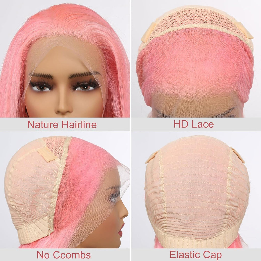Arabella Pink Lace Front Wig Human Hair 13X4 613 Lace Front Wigs Human Hair 210% Density Ready to Go Glueless Wig Pre Plucked (18Inch, Pink 13X4 Ready to Go Wig)
