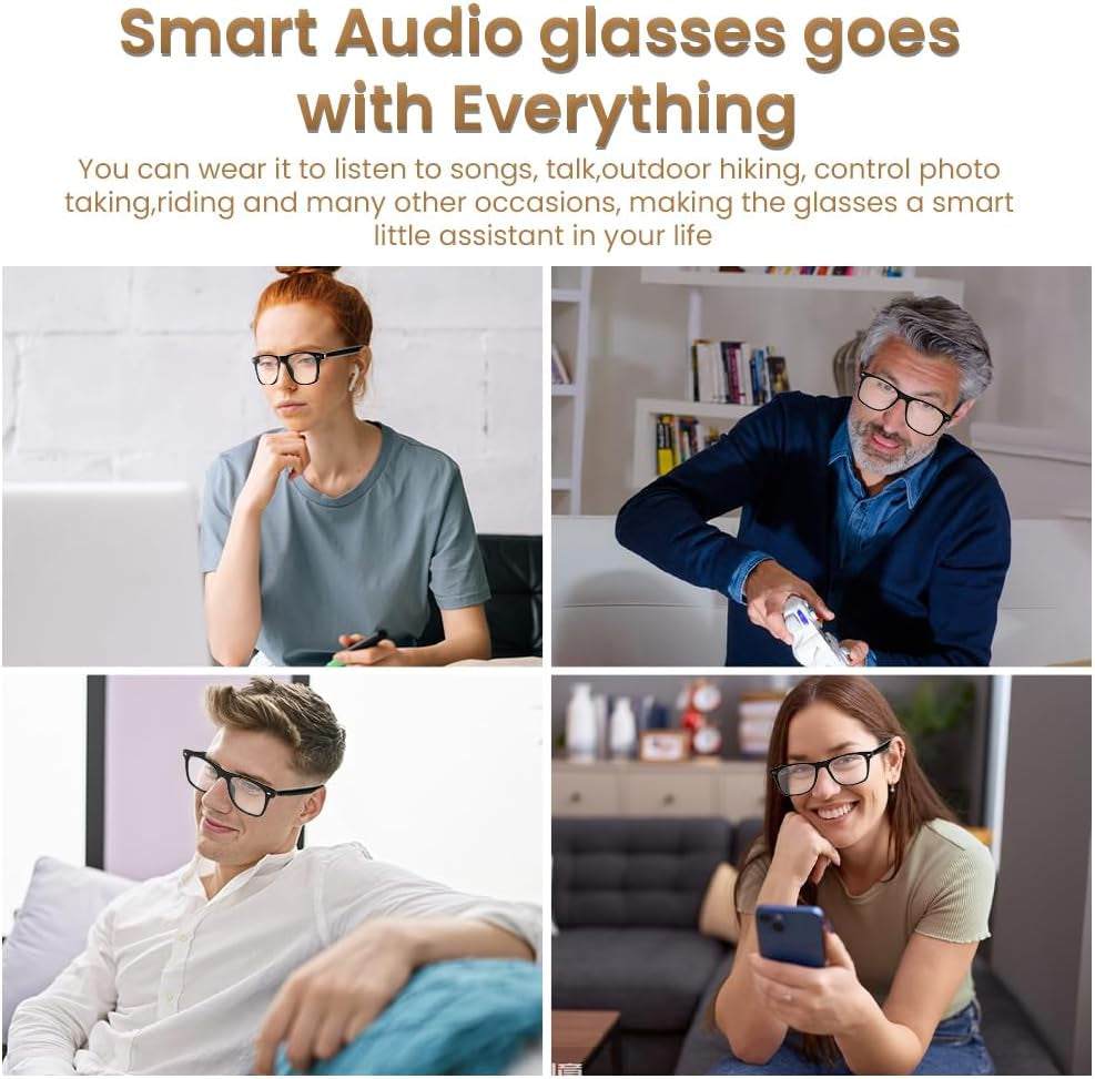 Bluetooth Audio Smart Glasses for Women Men,Blue Light Blocking Bluetooth Glasses with Open Ear Speaker,Voice Control, Hands-Free Calls & Built-In Microphone for Iphone Android Music/Work