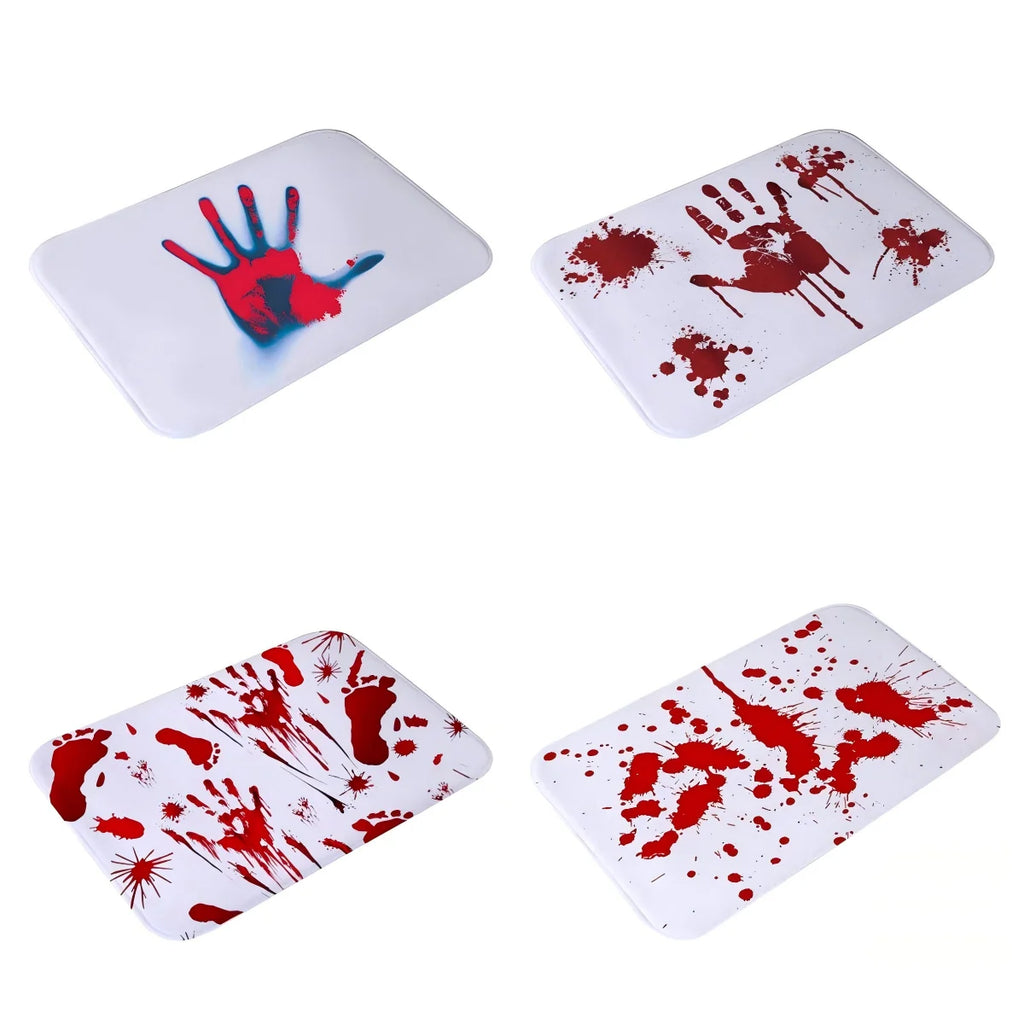 VIKAMA Modern Horror Blood Handprints Flannel Halloween Non-Slip Bathroom Toilet Doorway Wearable Durable Rugs Home Decoration