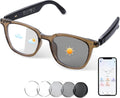 AI Smart Glasses for Men Women, Bluetooth Translation Glasses with Speakers Smart Audio Sunglasses with AI Translation (160+Languages), Photochromic Lenses, Music Glasses for Travel Business-Brown