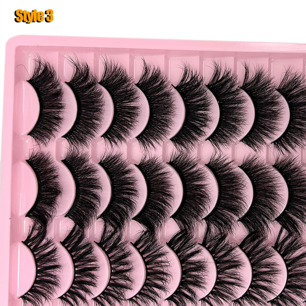 Loladook Mink Lashes Pack Fluffy Wispy Strip Lashes Natural Look 3D Cat Eye Eyelashes Book 18Mm Long Volume C Curl Faux Mink Lash Strips Multipack (3 Styles)