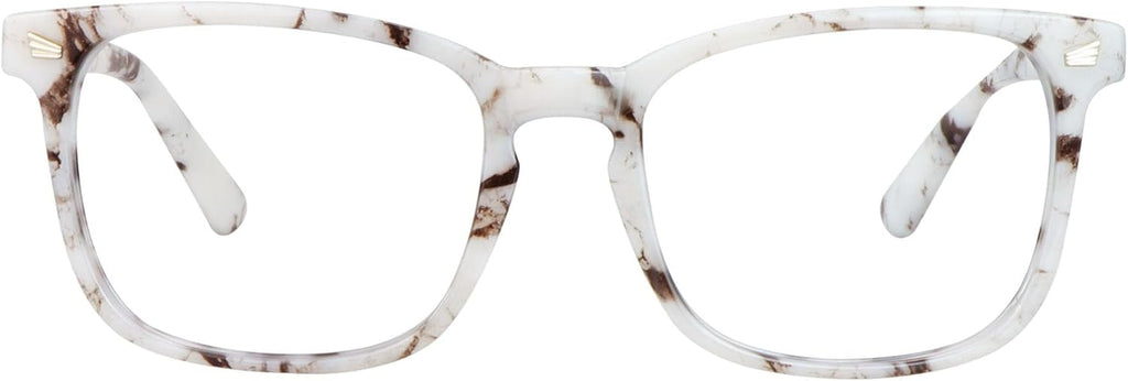 Vintage Square Progressive Multifocal Presbyopic Glasses, Blue Light Blocking Glasses for Men Women Readers (Marble, +0.00/+2.00 Magnification)