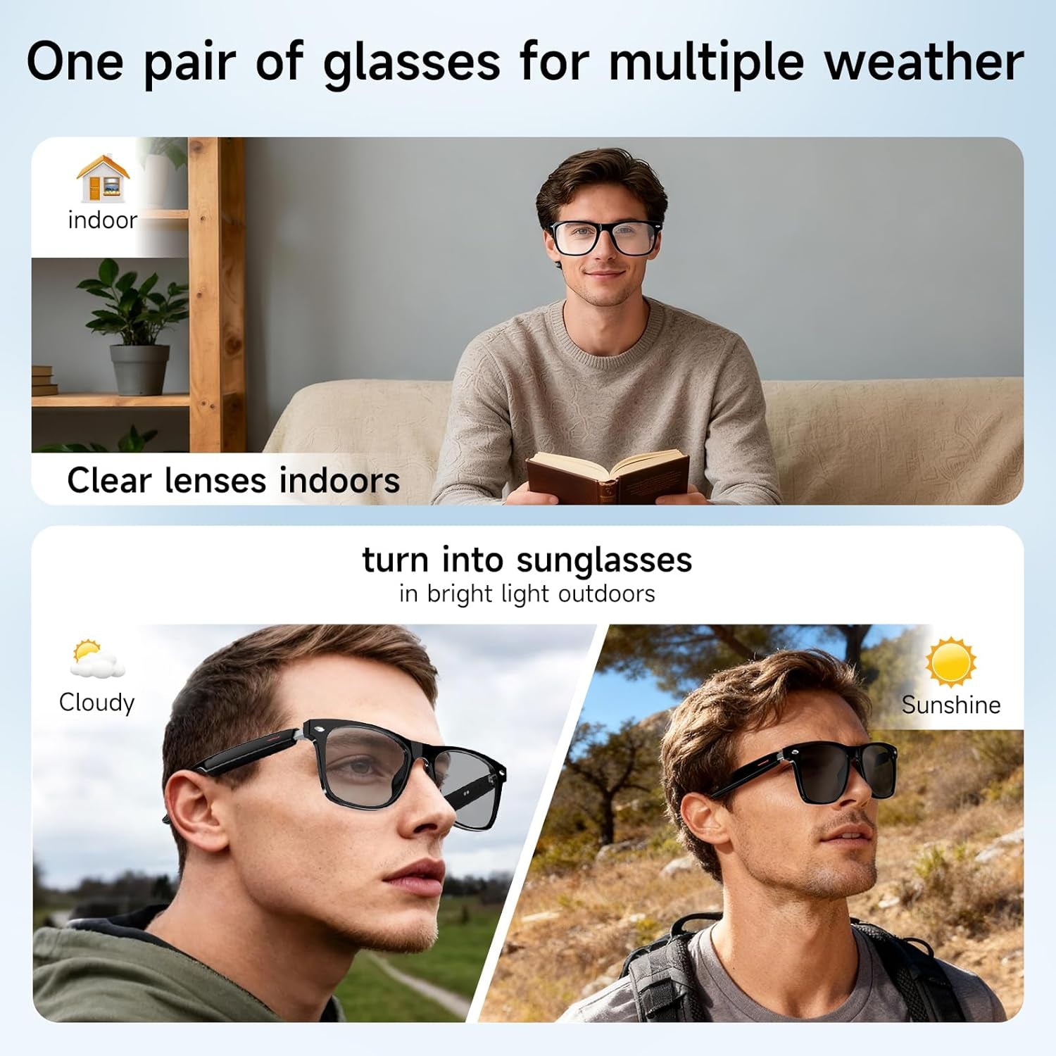 AI Translation Smart Glasses with Chat GPT for Men and Women, Bluetooth Sunglasses with Translator 164 Languages and Color-Change Lens, Music Playback & Hands-Free Calls, UV & Blue Light Protection