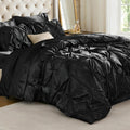 BEDELITE Satin Comforter Set Queen Size, 7 Pieces Pintuck Bed in a Bag with Comforter, Flat Sheet, Fitted Sheet, Pillowcases, Shams, Soft Cozy Similar to Silk Bed Set for All Seasons (Black)