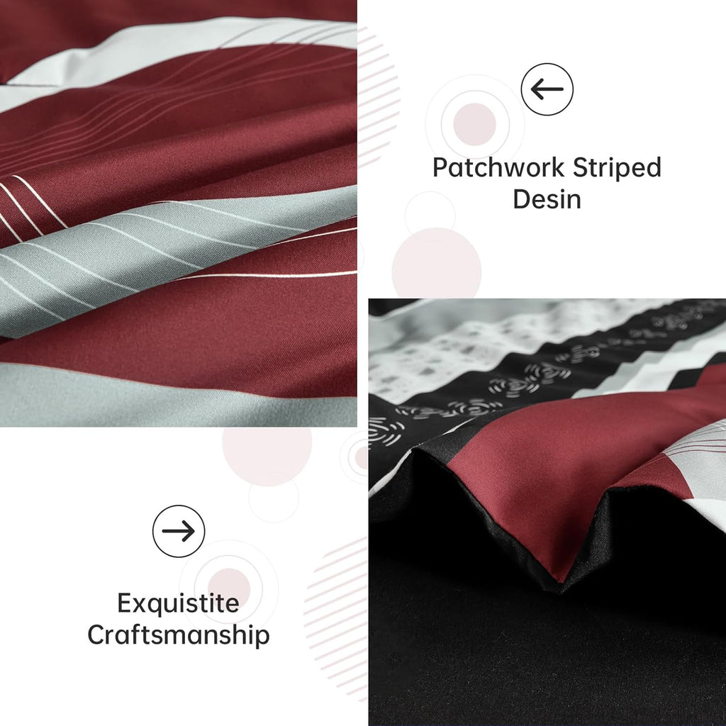 Anibedding Burgundy Comforter Set King Size,8 Pieces Bed in a Bag Patchwork Striped Bedding Sets,Boho Soft Microfiber Bedding Set for All Season(104"×90")