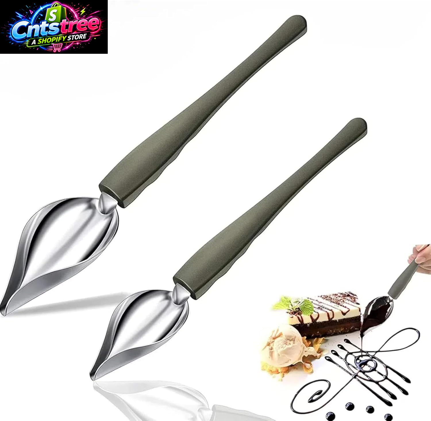 Professional Culinary Precision Drawing Decorating Spoon Set, 2Pcs Stainless Steel Chef Drizzle Spoons,Chocolate Filter Spoons,Plating Spoon for Decorative Plates, Cake, Coffee