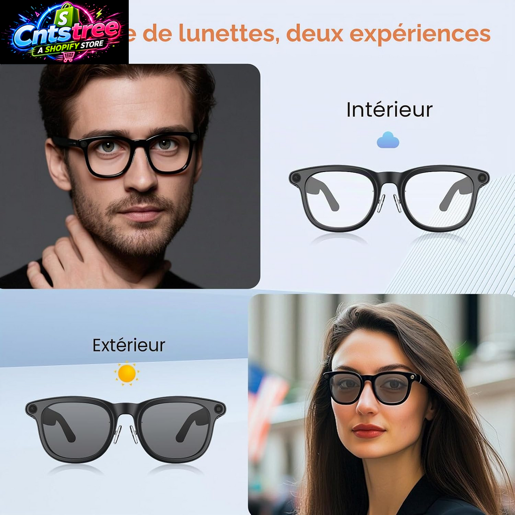 2026 AI Smart Glasses 4K Caméra HD 1200P Lunettes Avec Enregistrement Vidéo, Traduction Simultanée/Identification D'Objet GPT, Lentilles Photochromiques, Avec Étui De Charge 3600 Mah