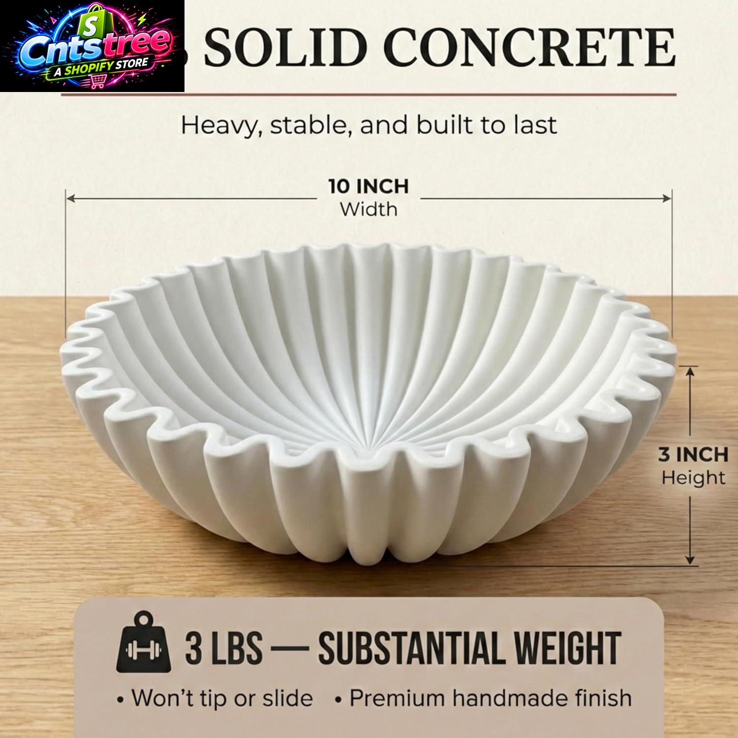 OAKOA Large Decorative Bowl - White Decorative Bowls for Home Decor - Organic Modern Home Decor Bowl - Concrete Ruffle Bowl Decor - Fluted Bowl - Scalloped Bowl
