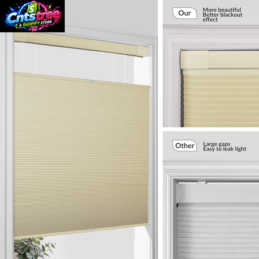 BERISSA Top down Bottom up Cordless Cellular Shades,No Drill Blinds 34"X48" | Beige Blackout TDBU Adjusts Light & Privacy. No-Drill Mount. Honeycomb Saves Energy, Insulates, Blocks Light & Cuts Noise.