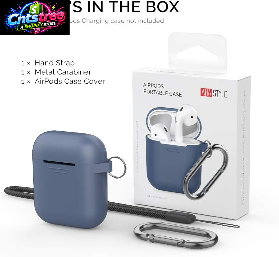 Ahastyle Upgrade Silicone Case Protective Cover | [Front LED Visible] Compatible with Apple Airpods 2 & 1 (Navy Blue)