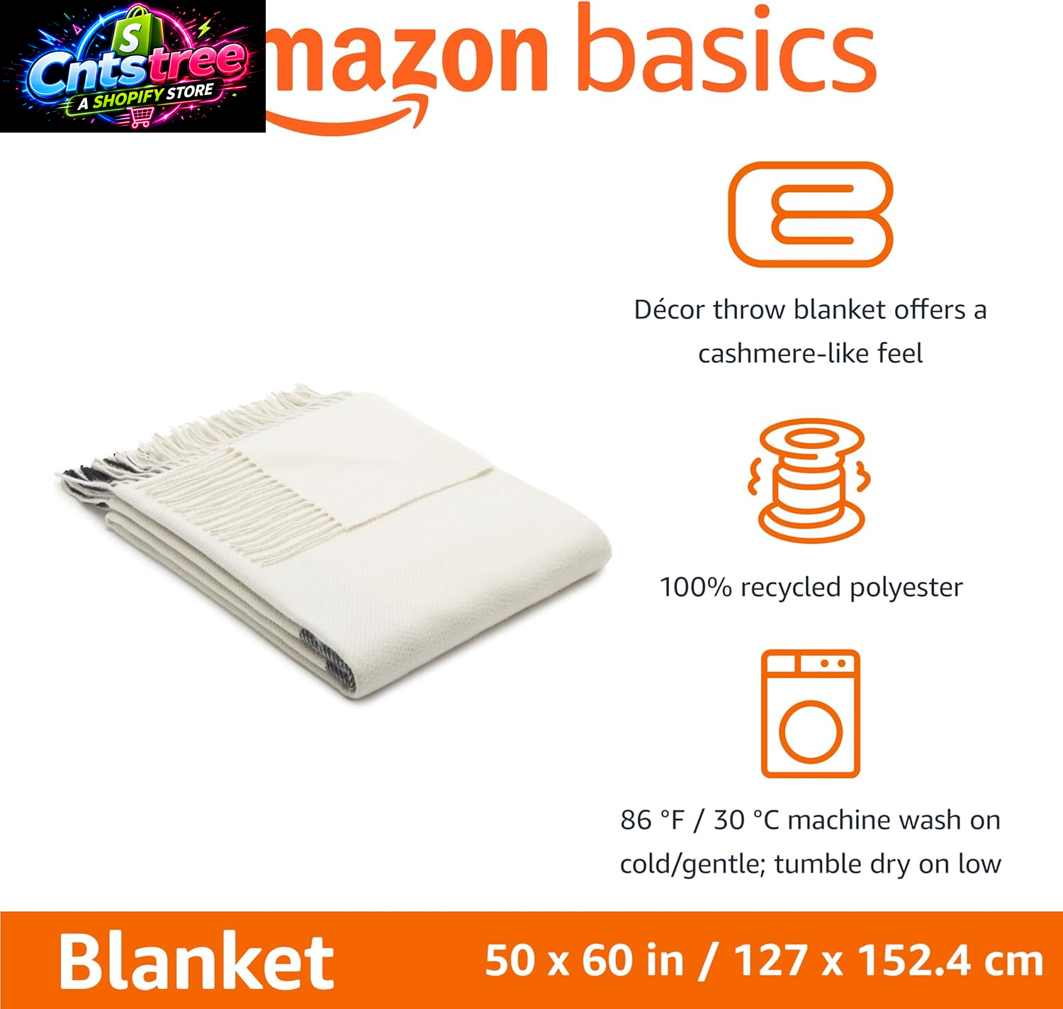 Amazon Basics Room Decor Throw Blanket, Lightweight and Cozy Polyester, 50"X 60", Ivory with Blue Cross-Check Pattern, Thin