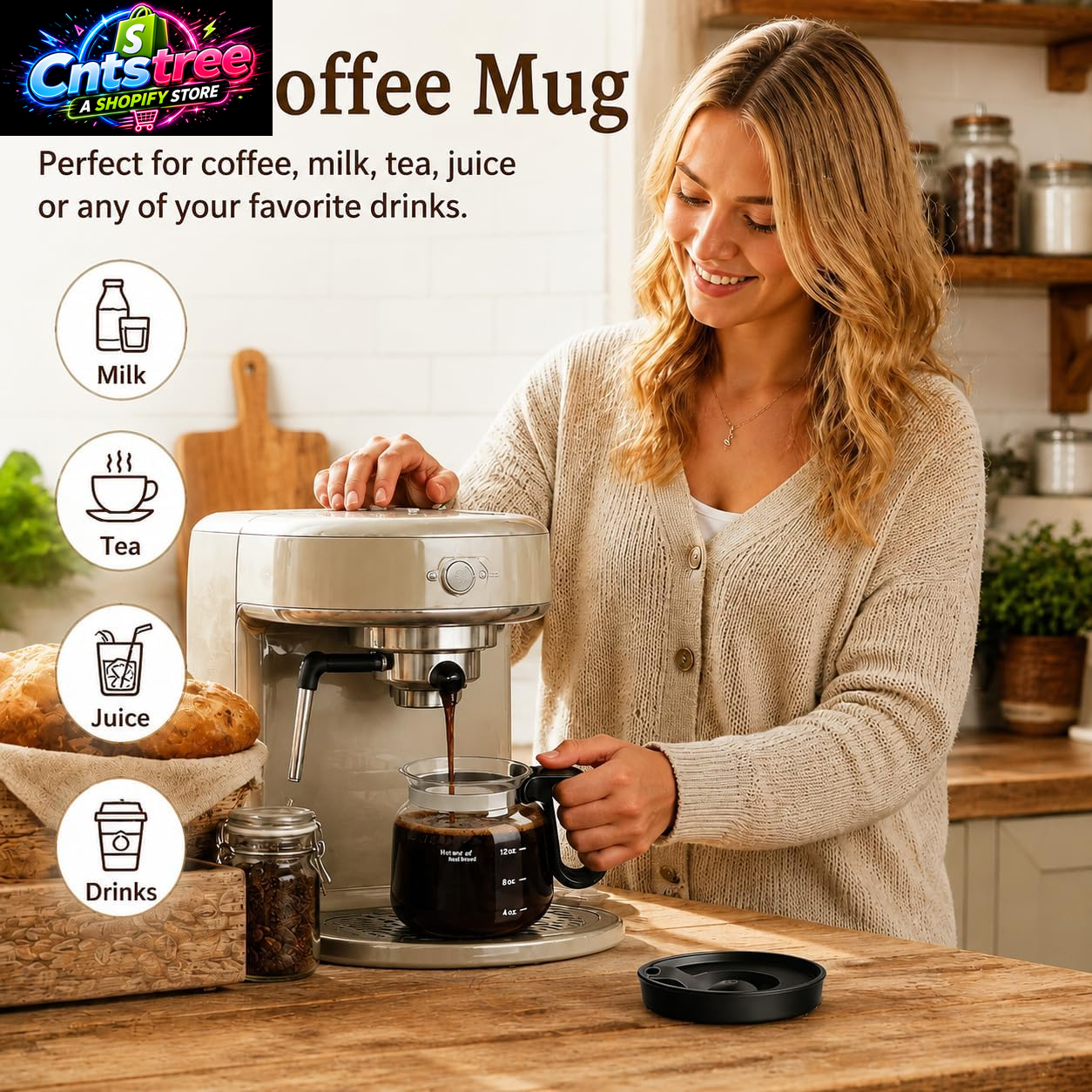 Shelprojsu 16Oz Coffee Pot Mug,Glass Coffee Cups Mini Coffee Pot Coffee Mug,With Leak-Proof Lid Large Capacity, for Ldeal Gift Coffee Lovers(1Pc)