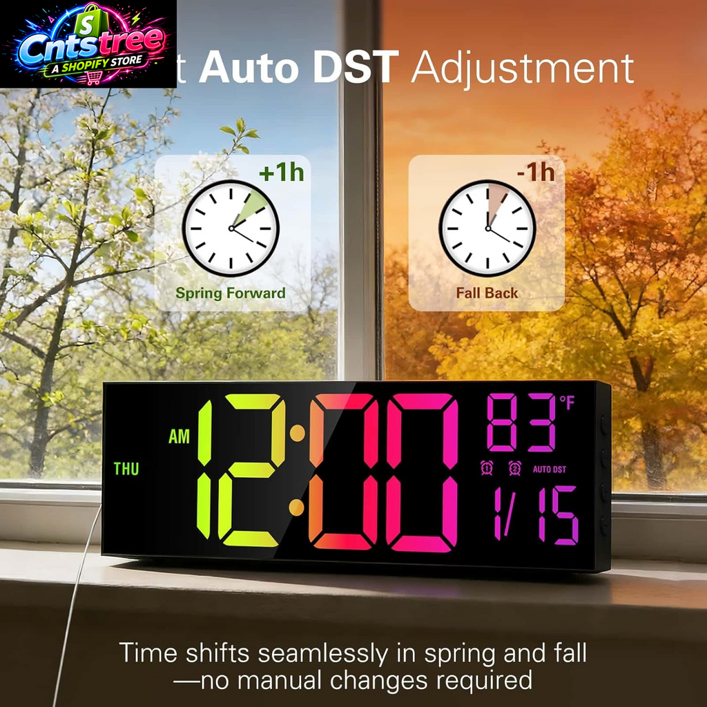 JALL 16" Large Digital Wall Mount Clock, Count down Timer, Alarm, Big LED, RGB Color, DST, Temperature for Living Room Classroom Desk, Xmas, Birthday Gift for Senior Mom Dad (Black, 16 Inches)