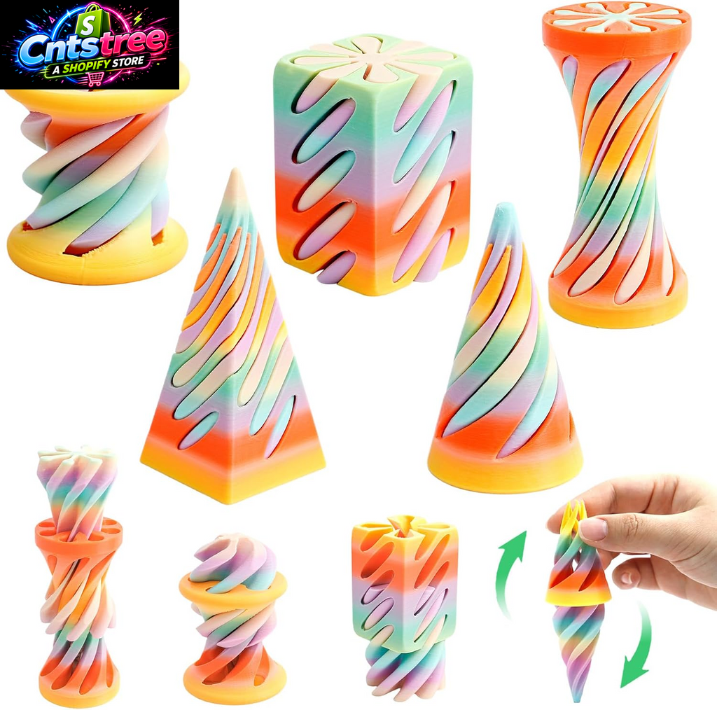 5 Packs Impossible Cone Fidget Toys, 3D Printed Spiral Cone Sensory Toy for Stress Relief, Kids & Adults Classroom Prize Gift (Carnival Rainbow)