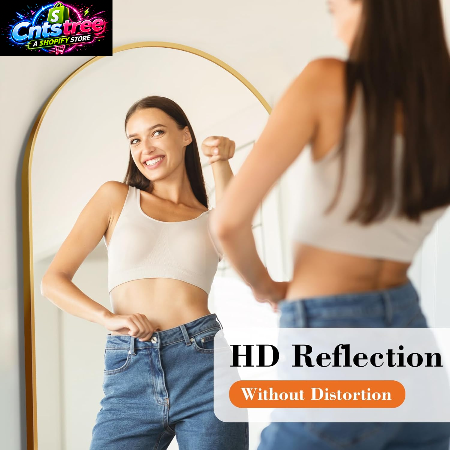 DUMOS 64"X21" Arched Full Length Floor Mirror, Full Body Mirror with Stand, Shatterproof Tempered Glass, Modern Aluminum Alloy Frame, Free Standing or Leaning for Home Decor, Gold