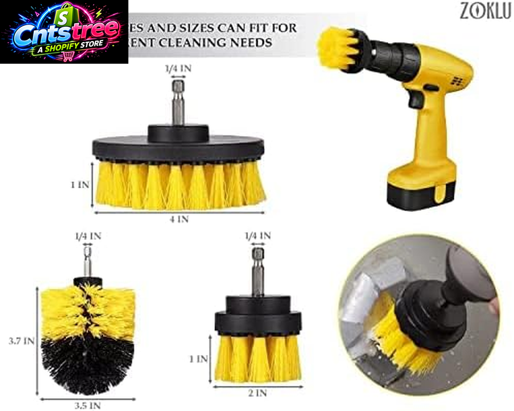 3 Pcs Drill Brush Attachments for Cleaning, Nylon 2/3.5/4 in Heads | Brush Attachment for Drill, 1/4 in Hex Shaft; Use on Car Detailing, Carpet, Wheels, Showers, Bathtubs, Tile, Grout & Floors