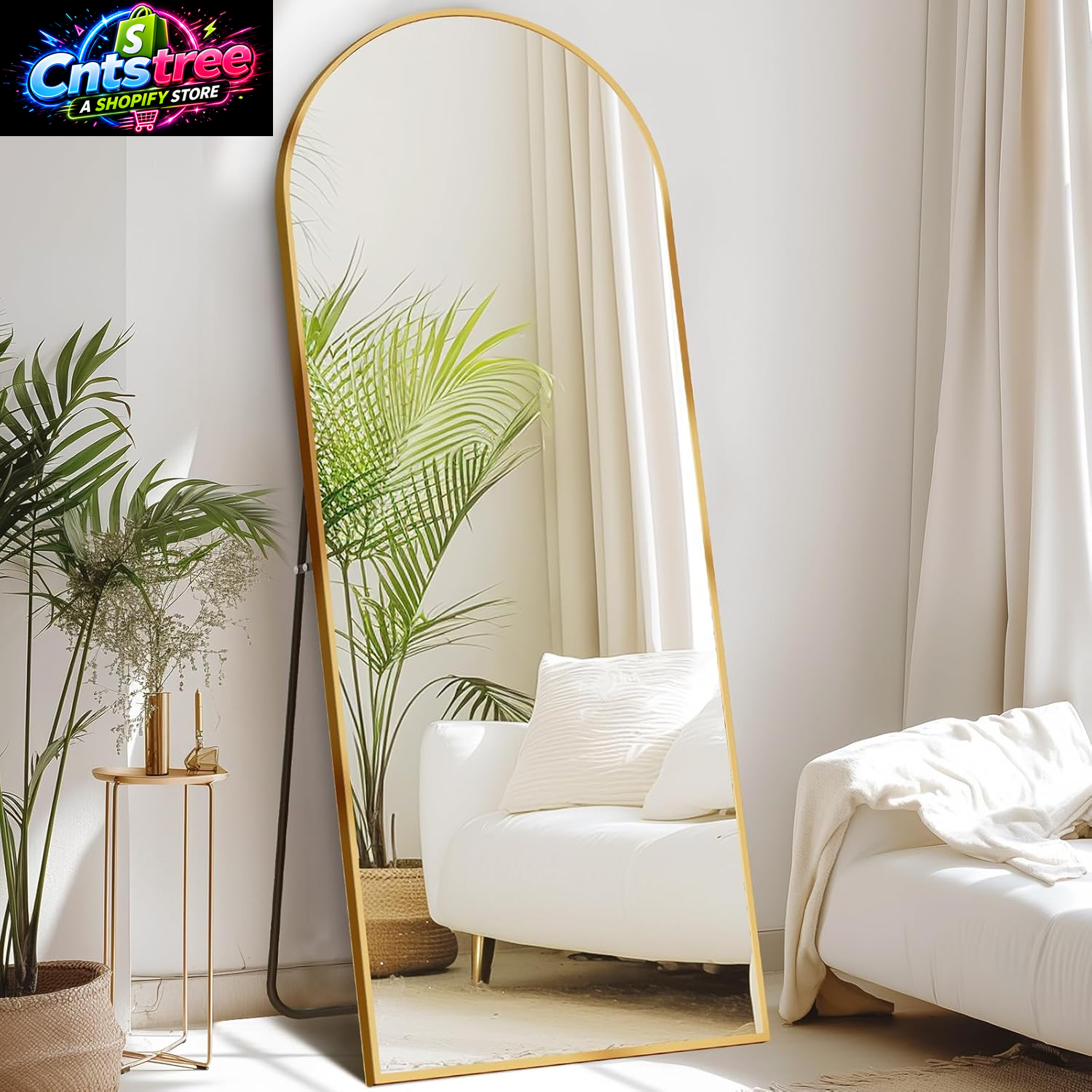 DUMOS 64"X21" Arched Full Length Floor Mirror, Full Body Mirror with Stand, Shatterproof Tempered Glass, Modern Aluminum Alloy Frame, Free Standing or Leaning for Home Decor, Gold