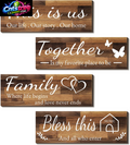 4 Pieces Home Wall Signs, THIS IS US/TOGETHER/BLESS THIS HOME/FAMILY Wall Decor for Living Room Bedroom, Rustic Wooden Farmhouse Wall Art , 4.7 X 13.8 Inch(Brown)