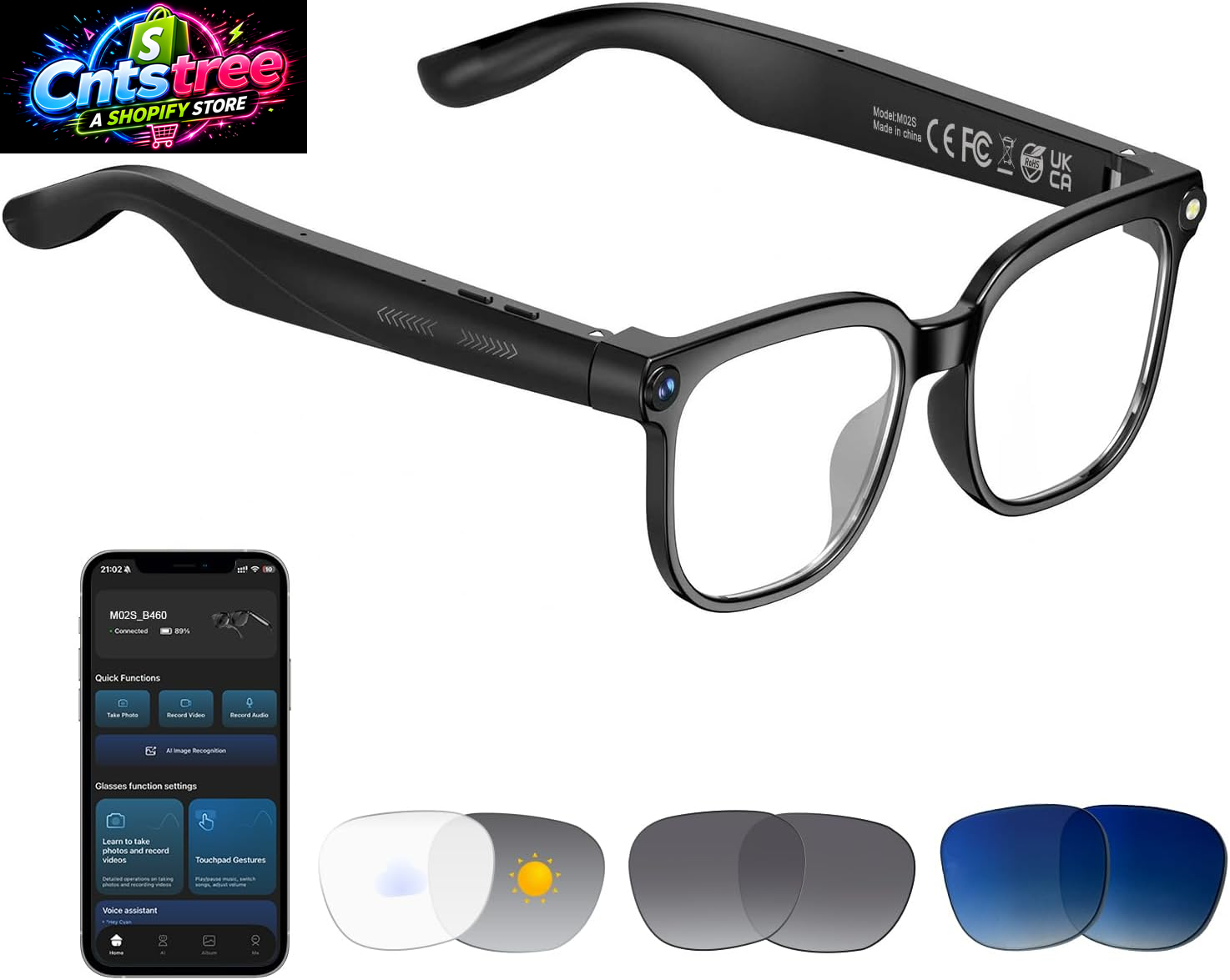 2026 AI Smart Glasses 4K Caméra HD 1200P Lunettes Avec Enregistrement Vidéo, Traduction Simultanée/Identification D'Objet GPT, Lentilles Photochromiques, Avec Étui De Charge 3600 Mah