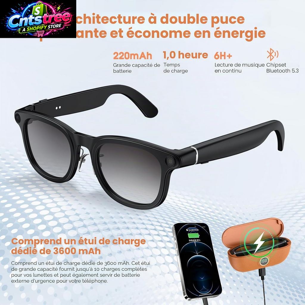 2026 AI Smart Glasses 4K Caméra HD 1200P Lunettes Avec Enregistrement Vidéo, Traduction Simultanée/Identification D'Objet GPT, Lentilles Photochromiques, Avec Étui De Charge 3600 Mah
