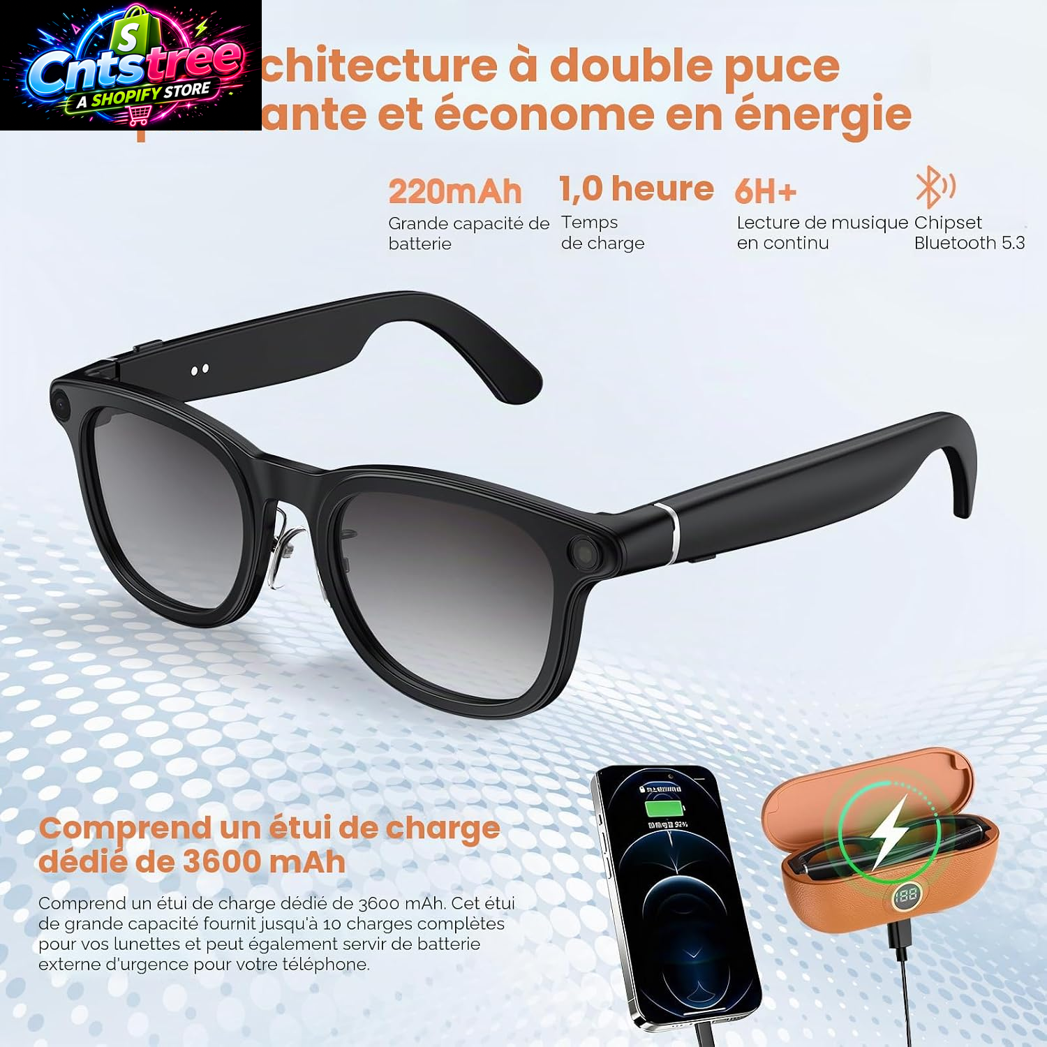 2026 AI Smart Glasses 4K Caméra HD 1200P Lunettes Avec Enregistrement Vidéo, Traduction Simultanée/Identification D'Objet GPT, Lentilles Photochromiques, Avec Étui De Charge 3600 Mah