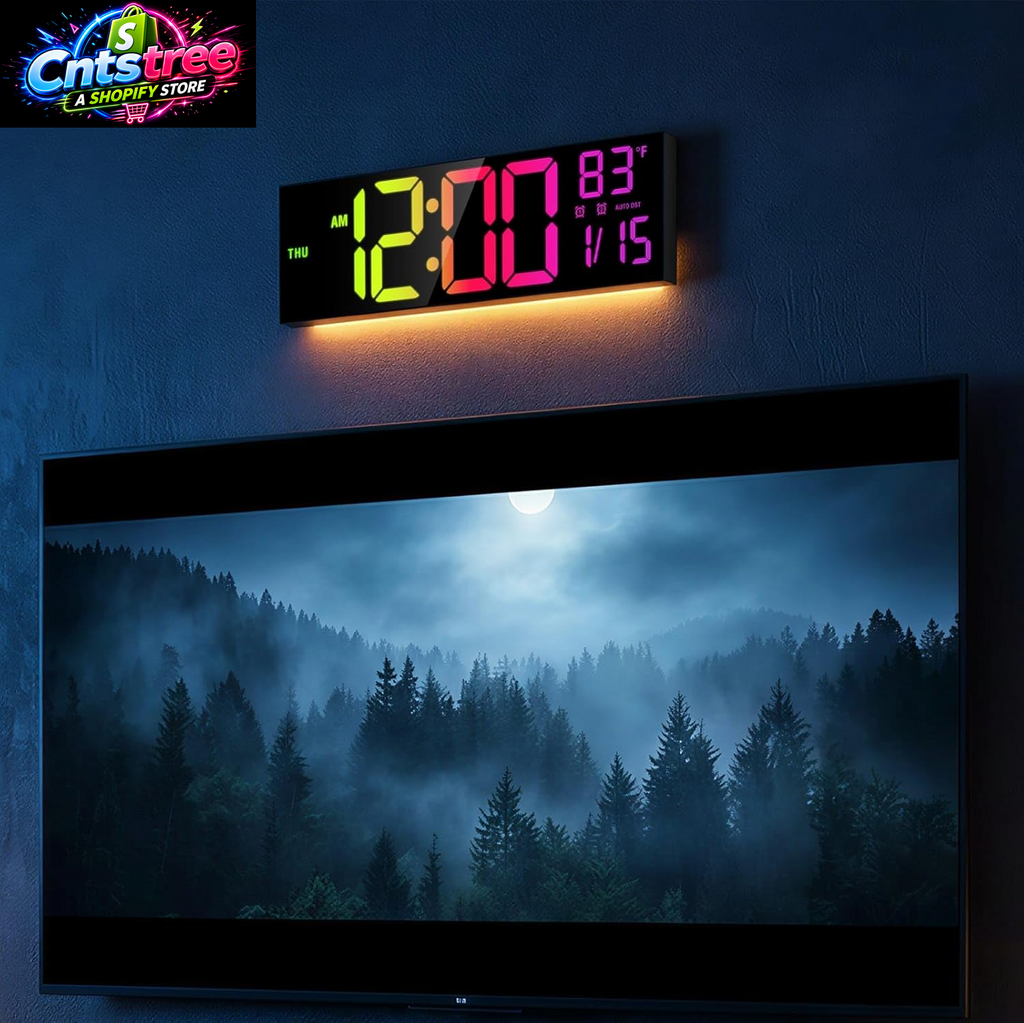JALL 16" Large Digital Wall Mount Clock, Count down Timer, Alarm, Big LED, RGB Color, DST, Temperature for Living Room Classroom Desk, Xmas, Birthday Gift for Senior Mom Dad (Black, 16 Inches)