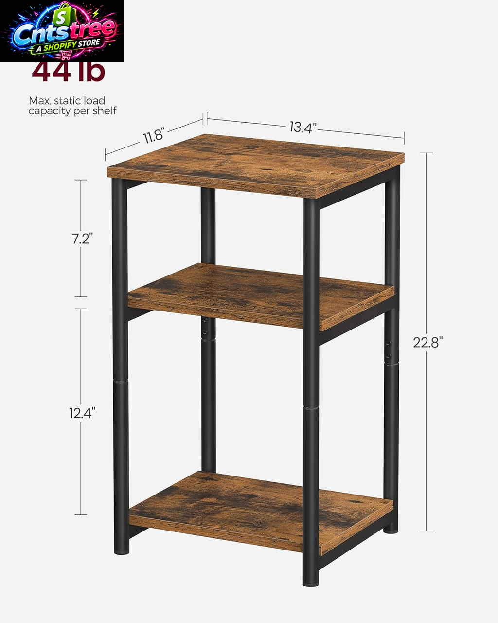 VASAGLE BARNET Collection - Side Table, Small End Table for Living Room, Modern Tall Nightstand, Bedroom, Office, Bathroom, Steel Frame, Rustic Brown and Ink Black ULET273B01