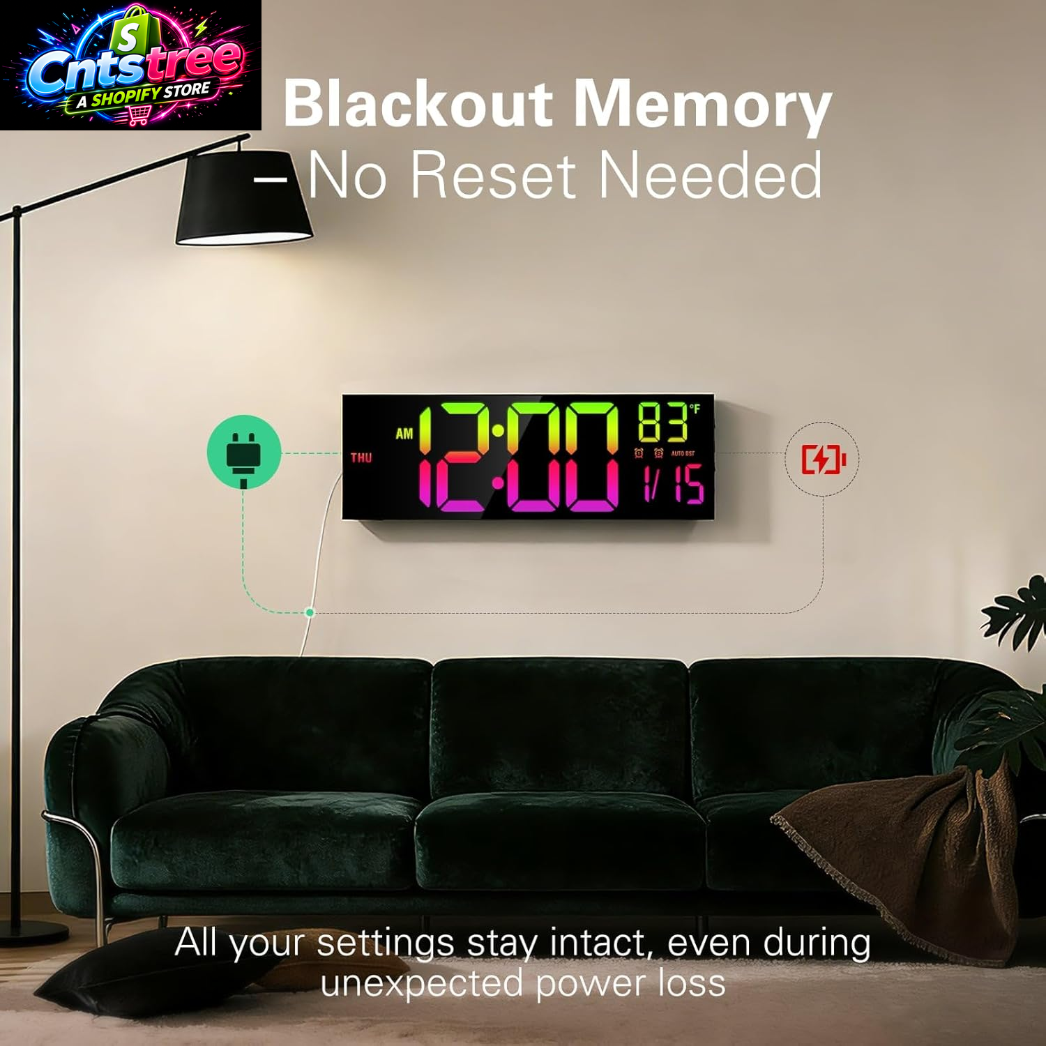 JALL 16" Large Digital Wall Mount Clock, Count down Timer, Alarm, Big LED, RGB Color, DST, Temperature for Living Room Classroom Desk, Xmas, Birthday Gift for Senior Mom Dad (Black, 16 Inches)