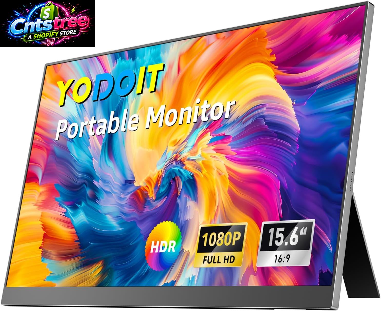 Yodoit Portable Monitor for Laptop, 15.6" 1920×1080 FHD IPS Travel Screen Display with Built-In Adjustable Stand Dual Speakers for Macbook PC Xbox (Black)