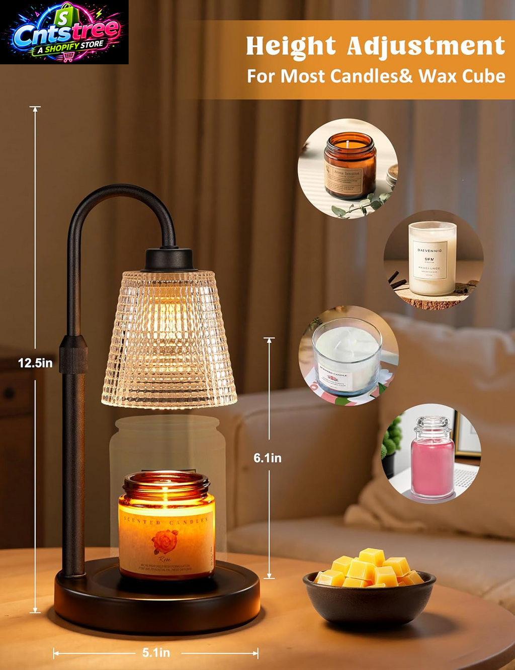 Innqoo Candle Warmer Lamp with Timer, Dimmable Candle Warmer for Jar Candles, Height Adjustable Wax Melts Warmer, Birthday Gifts for Women Mom, House Warming Gifts New Home Decor