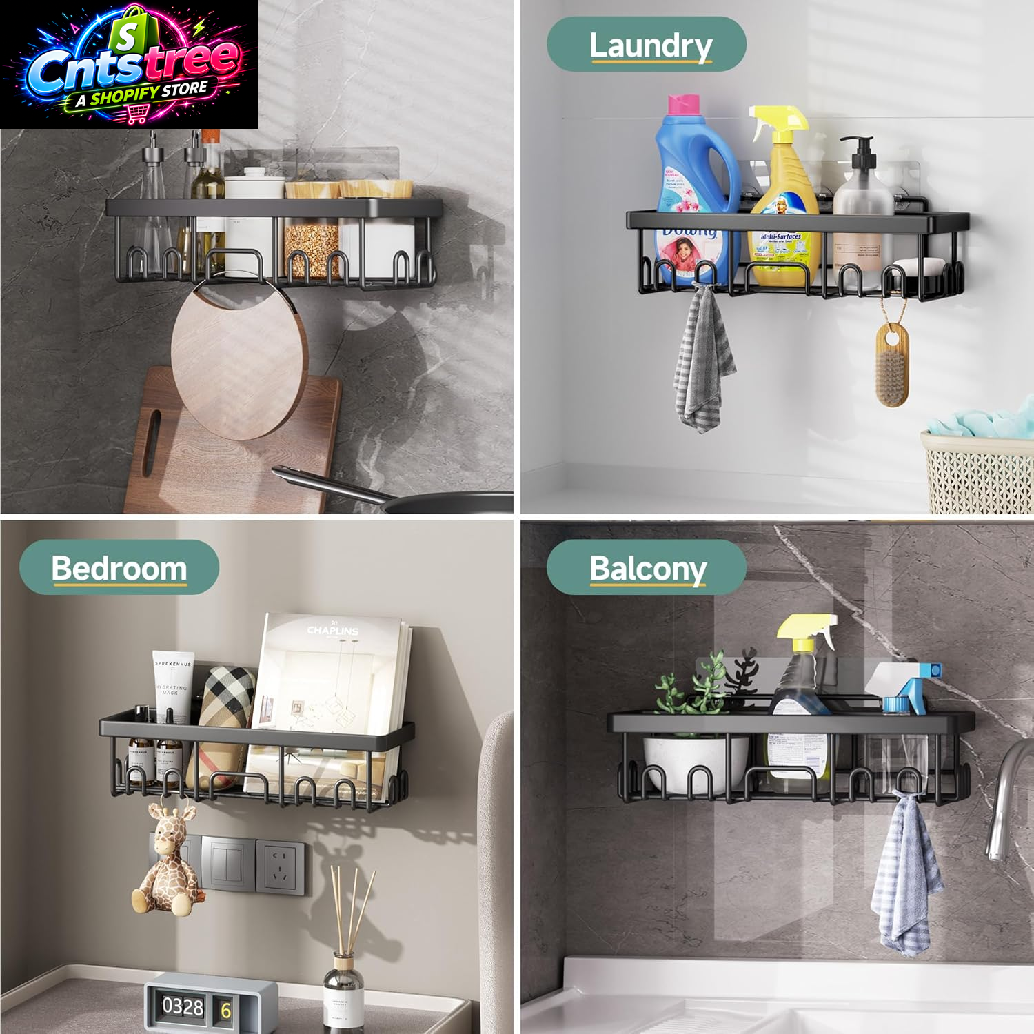 Veken Shower Caddy 6-Pack, Advanced Rustproof Design, No Drilling Adhesive Shelves, Rack with Soap Holder, Large Capacity Bathroom Organizers and Storage, Wall-Mounted Kitchen & Home Decor