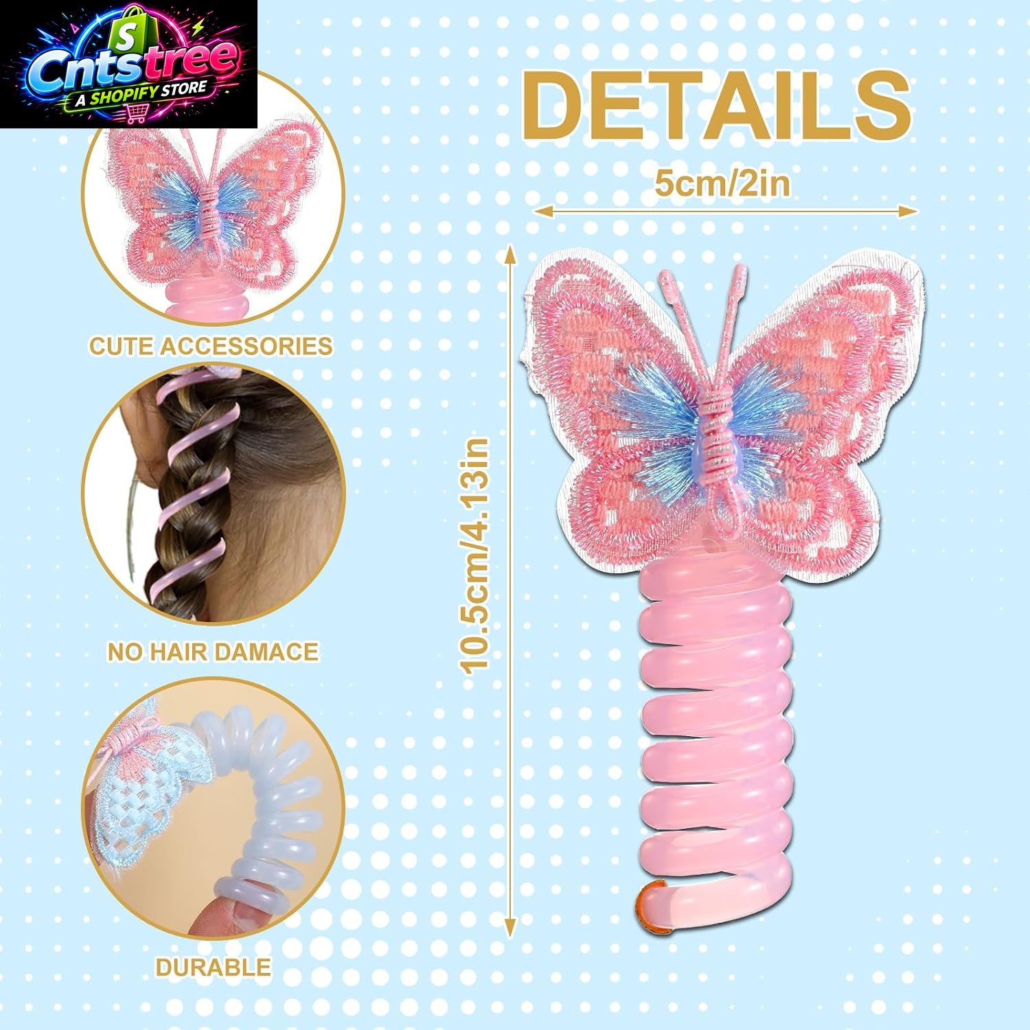Tyqour 8PCS Butterfly Telephone Wire Hair Bands Spiral Hair Ties for Kids Women Thick Thin Hair, Colorful Telephone Cord Hair Ties, Elastic Hair Accessories for Little Girls, Ponytail Holders