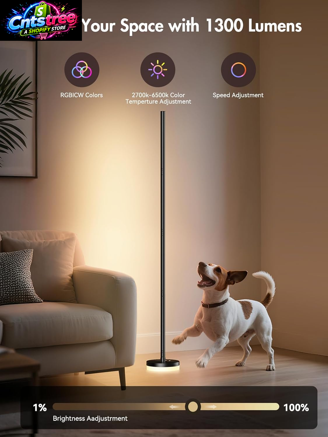 OIYN Corner Floor Lamp, RGBICW LED Corner Lamp with 1300Lm Smart Modern Floor Lamp,App & Remote Control,Music Sync,Color Changing Standing Lamp for Bedroom Living Room and Gaming Rooms