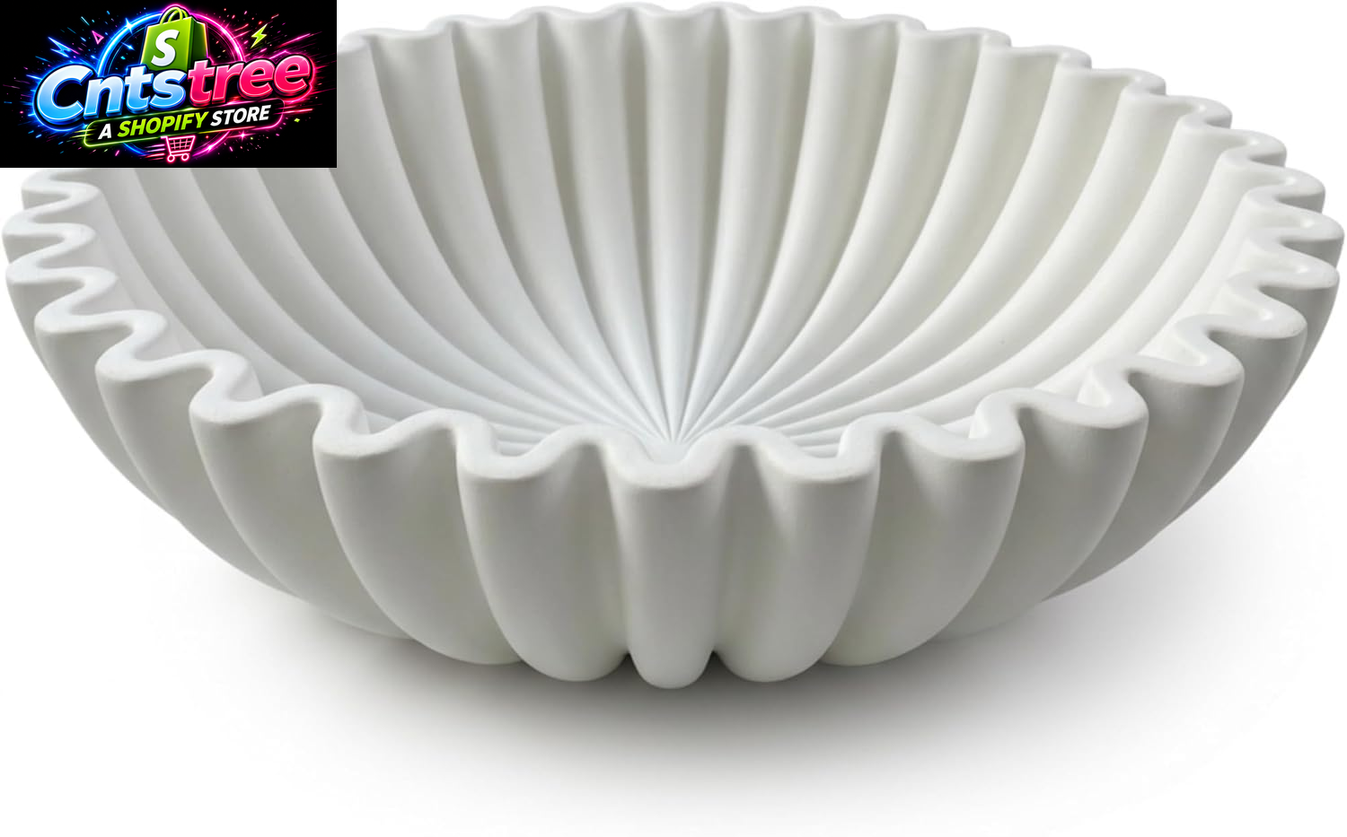 OAKOA Large Decorative Bowl - White Decorative Bowls for Home Decor - Organic Modern Home Decor Bowl - Concrete Ruffle Bowl Decor - Fluted Bowl - Scalloped Bowl