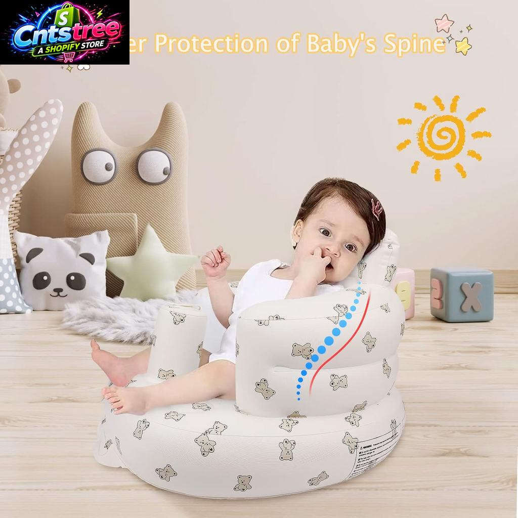 EKEPE Inflatable Baby Seat, Baby Chair for Infant Sitting Up, 3 Months & up | CPSC Compliant, Built-In Air Pump, Portable Inflatable Design, Soft Support and Easy Storage, Baby Registry Essential - Bear